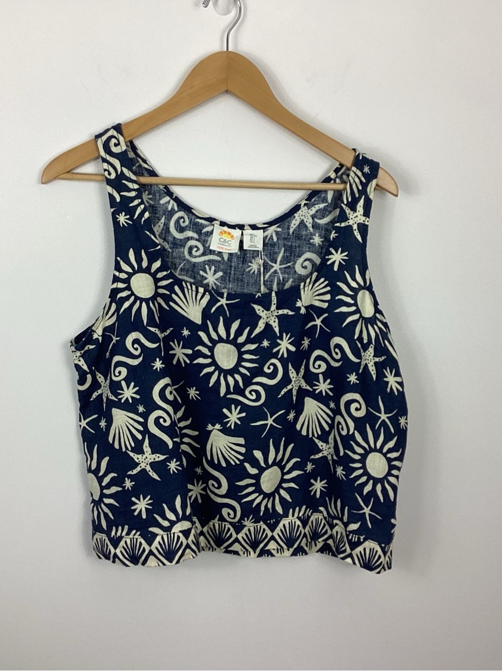 C & C California Linen Sunset Stamp Tank Top Size Large NWT